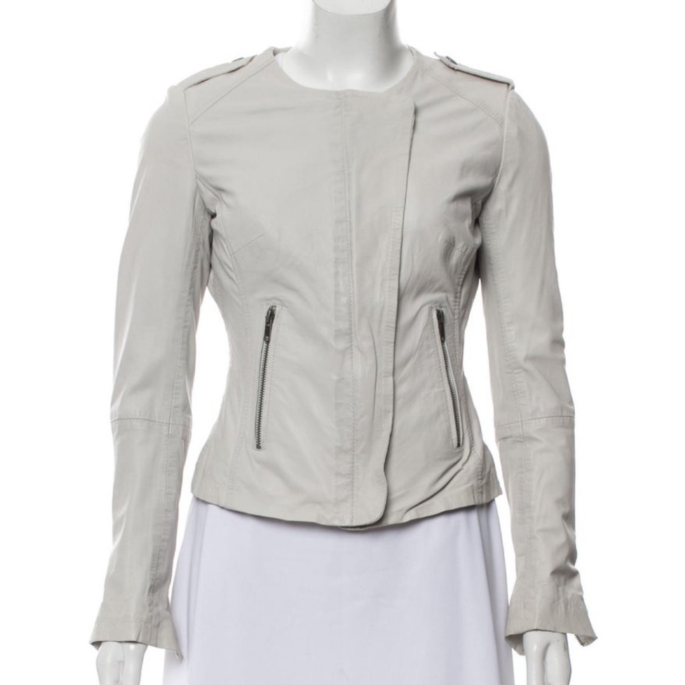 Muuba 100% Lamb Leather White/ Light Gray Biker Jacket. Size Small